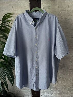 Ralph Lauren Blue Seersucker Short-Sleeve Button-Down Shirt Size 4XB